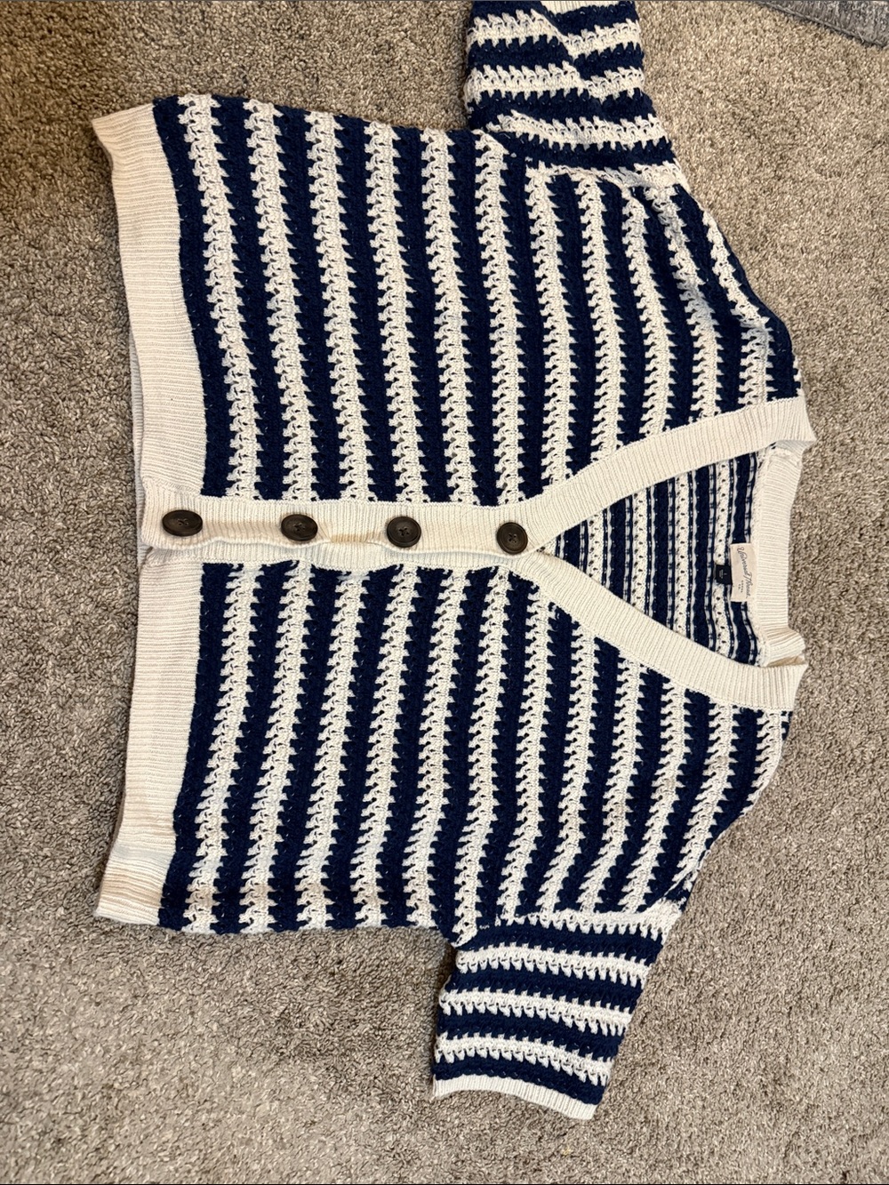 Universal Thread Navy and White Striped Crochet Cardigan